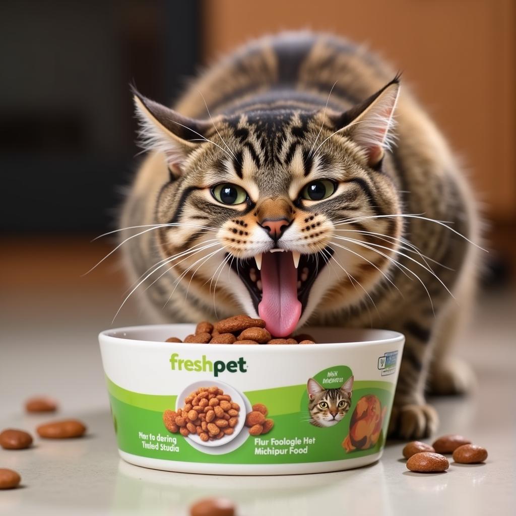 A Contented Cat Enjoying a Bowl of Freshpet