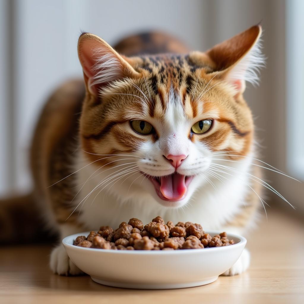 Happy Cat Enjoying Meal