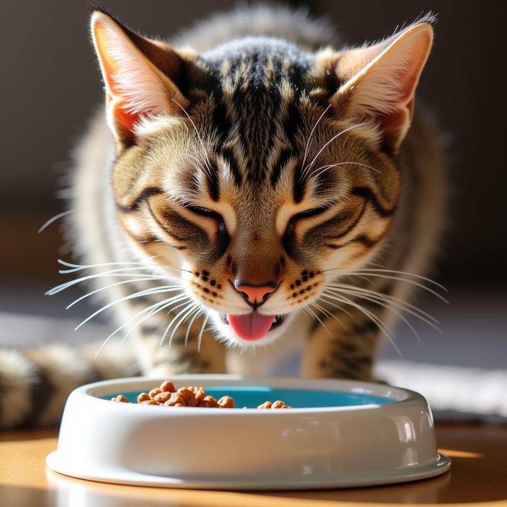 A happy cat eating Tundra cat food