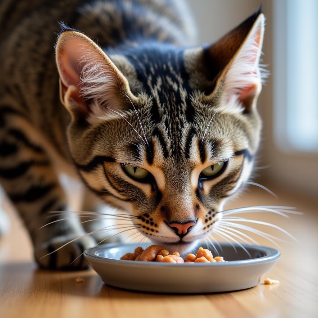 Happy cat enjoying wet food