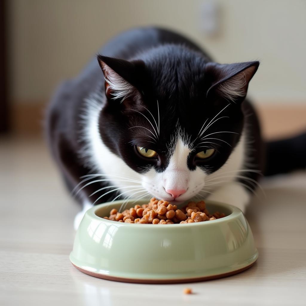 Happy cat enjoying a meal