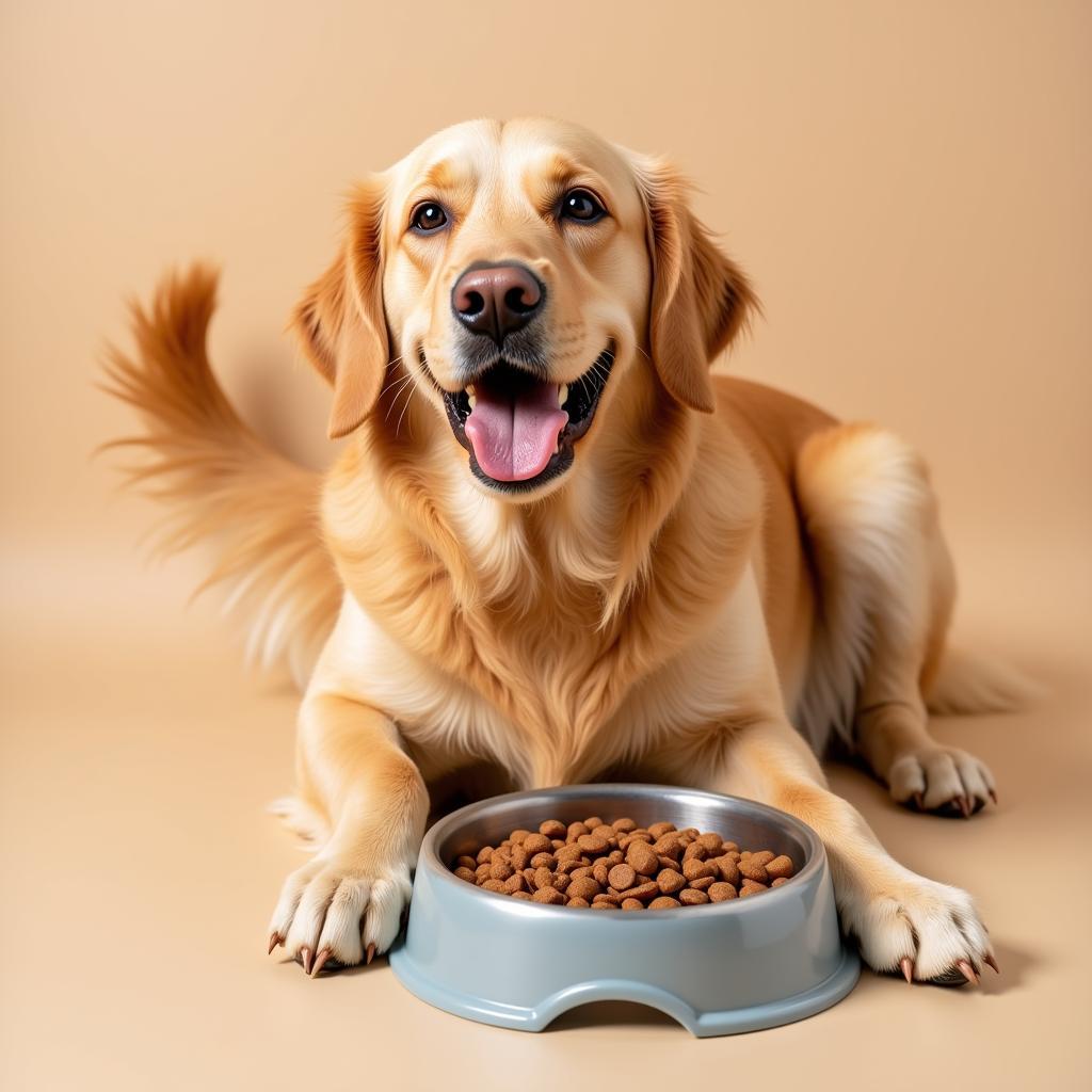 A content dog enjoying its meal