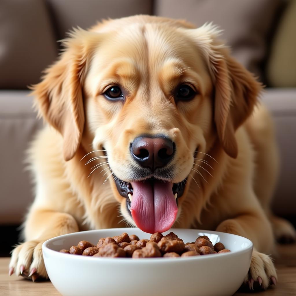 Happy Dog Enjoying Fresh Food