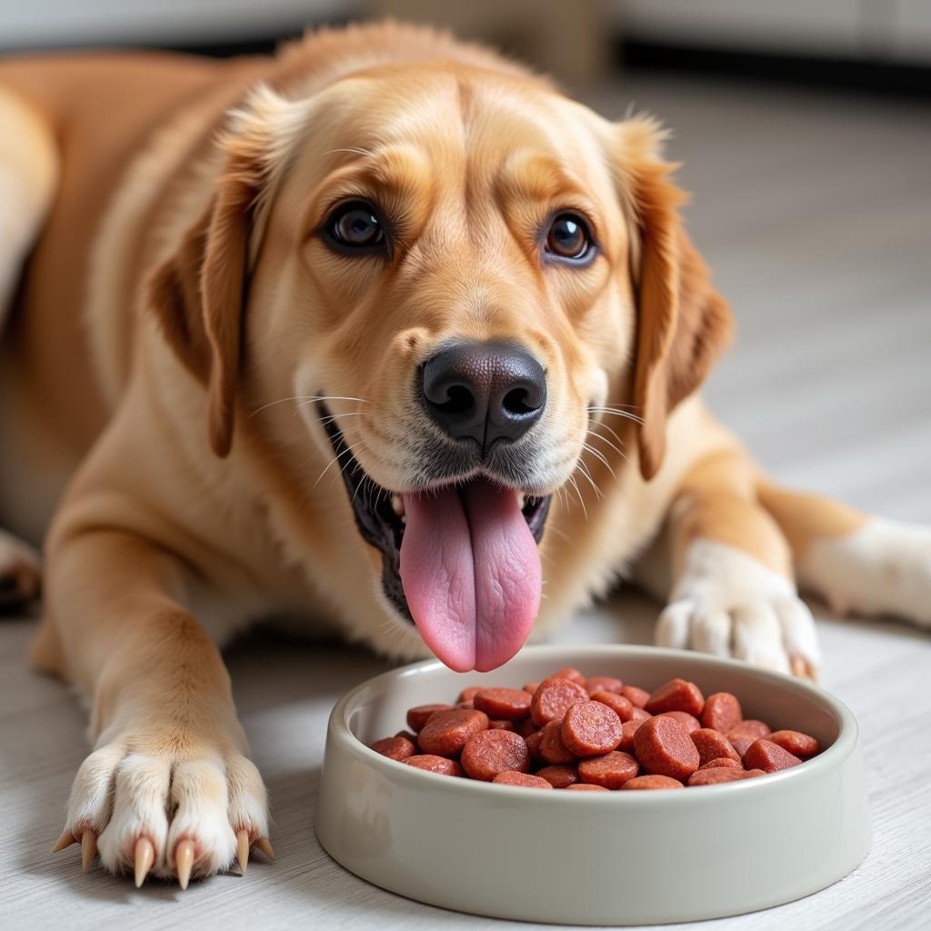 Happy Dog Enjoying Fresh Meat Dog Food