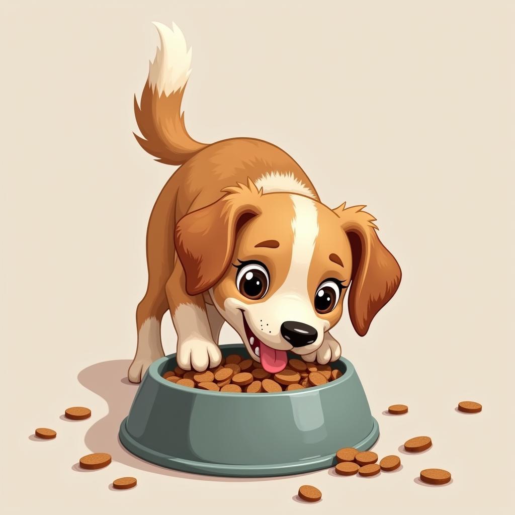 Happy dog enjoys a meal