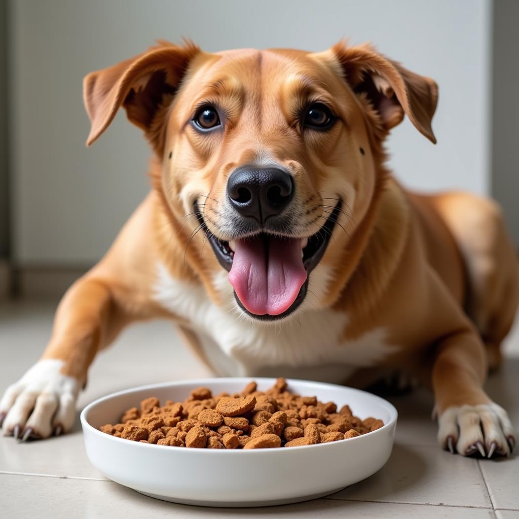 Happy Dog Enjoying Homemade Food with Supplement