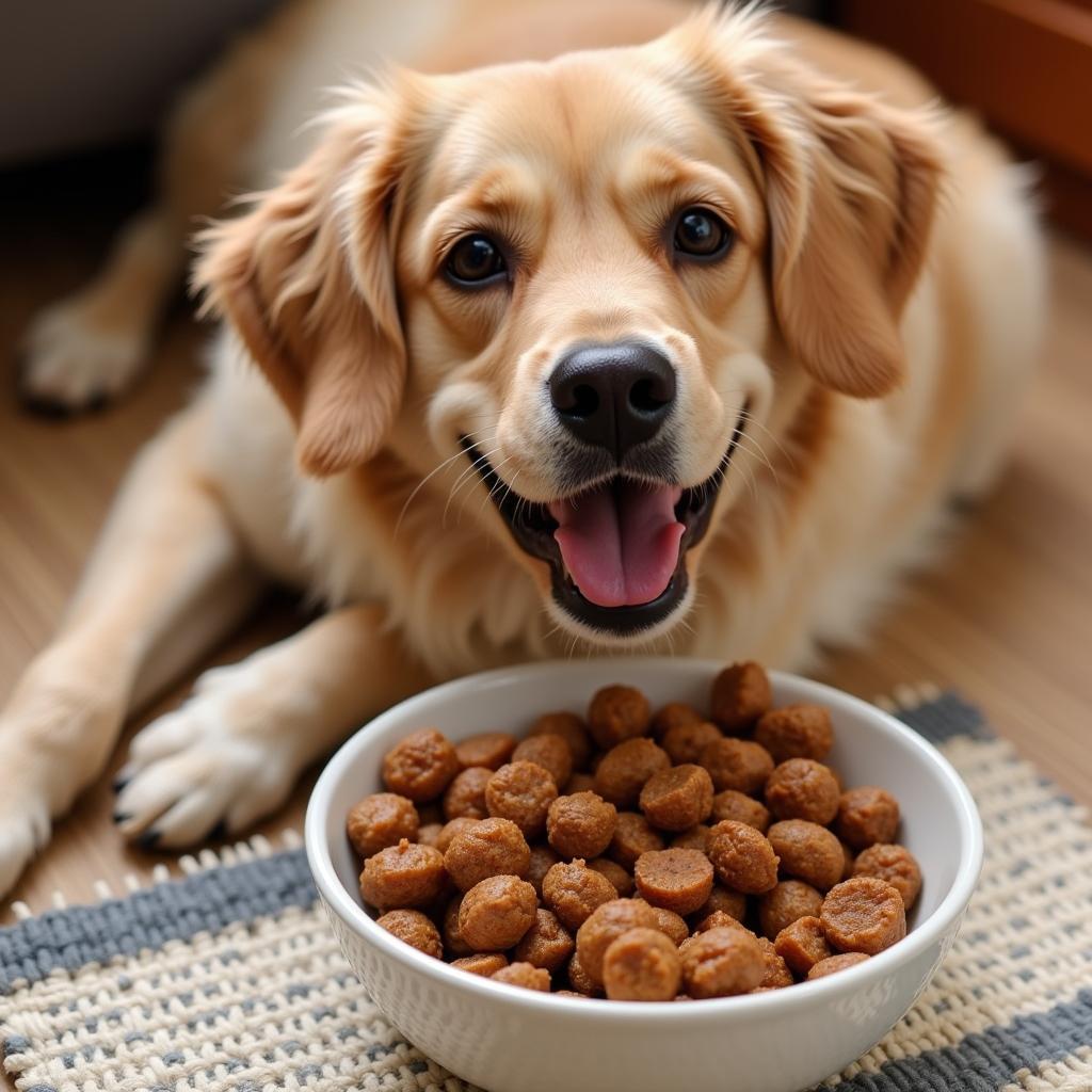  A happy and healthy dog enjoying a bowl of homemade hypoallergenic dog food