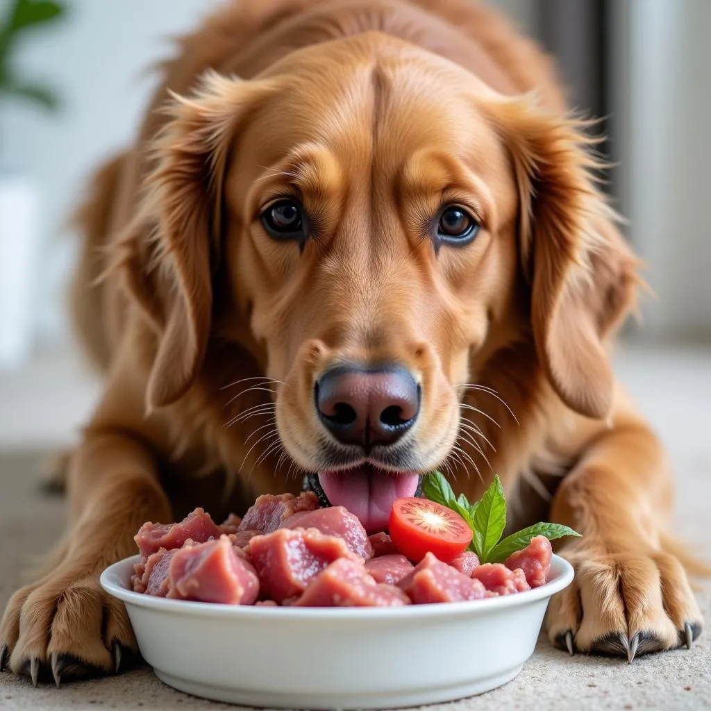 Dog Enjoying Raw Food