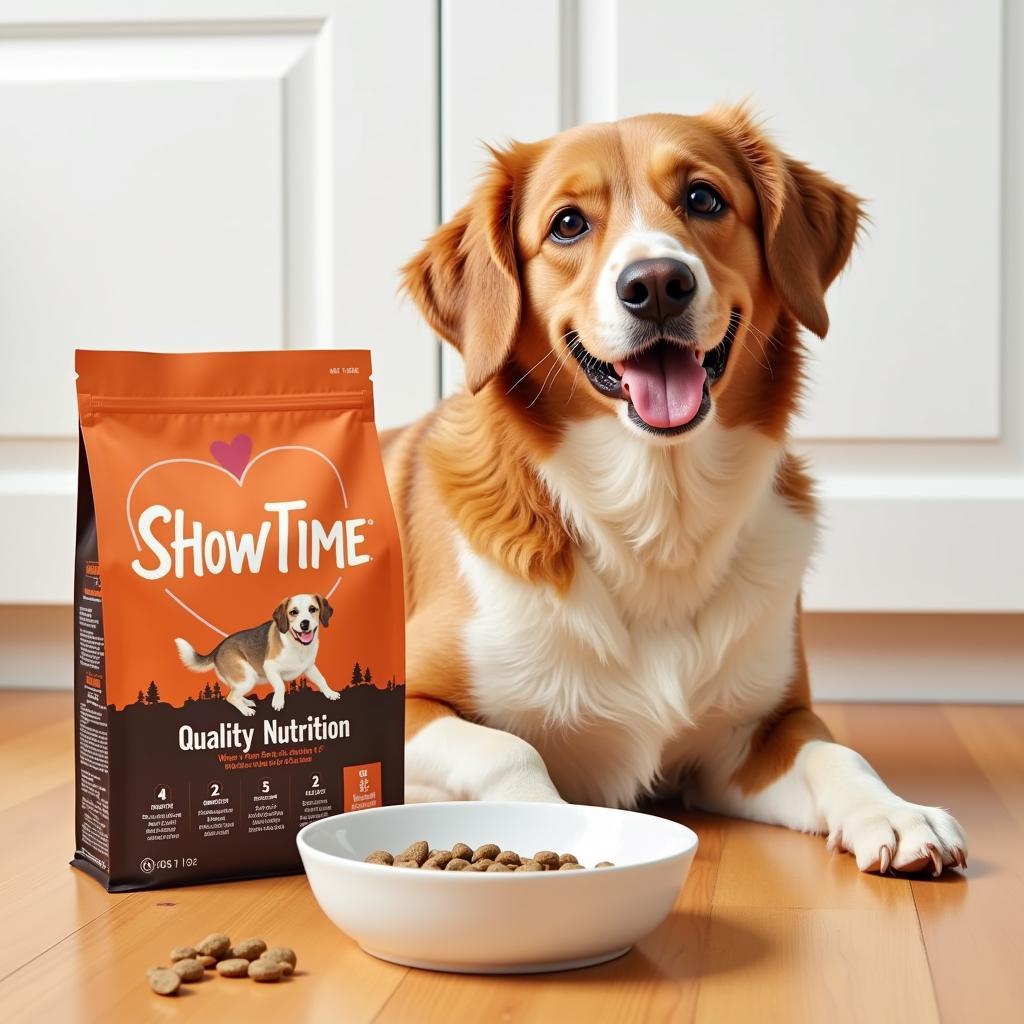 Happy Dog Eating Showtime Dog Food