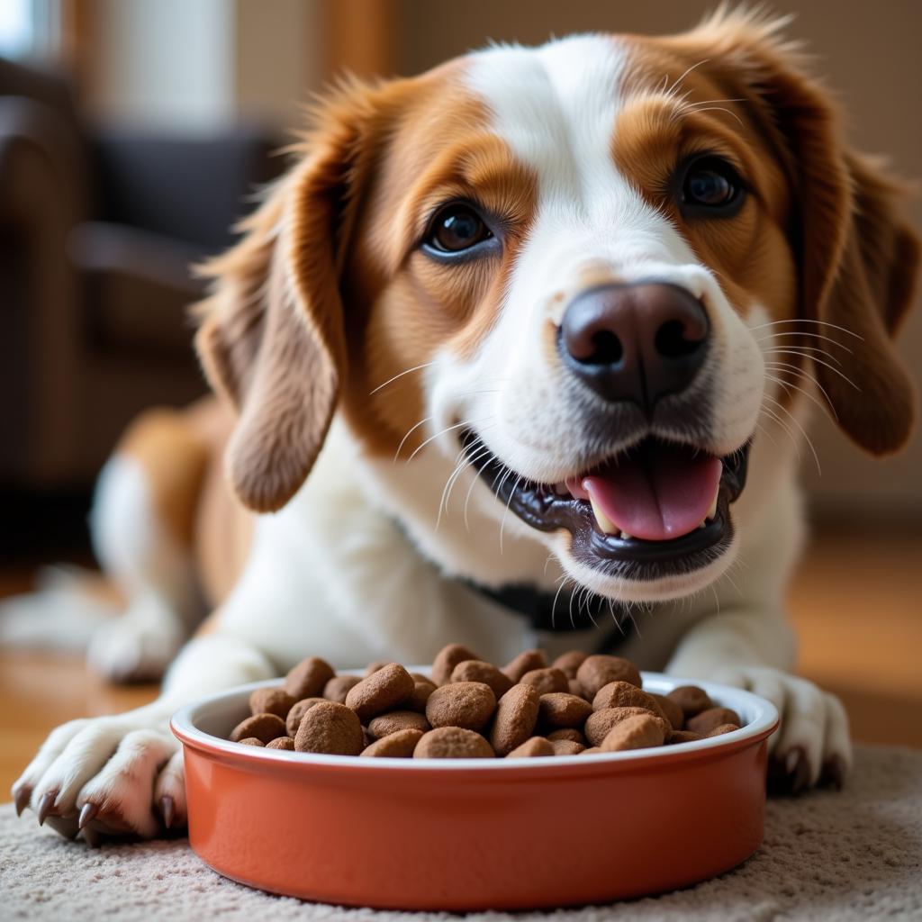 Happy Dog Eating Timberwolf Dog Food