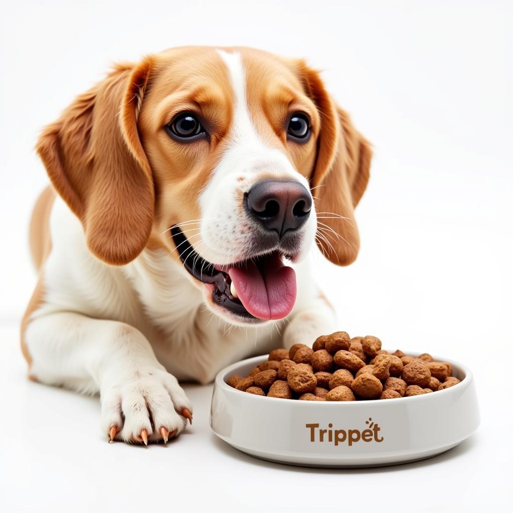 Happy Dog Eating Trippett Dog Food