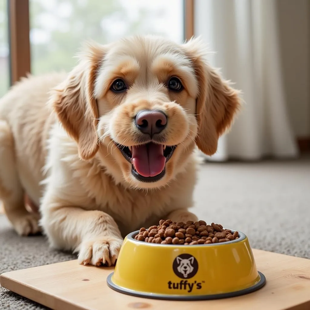 Happy Dog Eating Tuffy's Pet Food