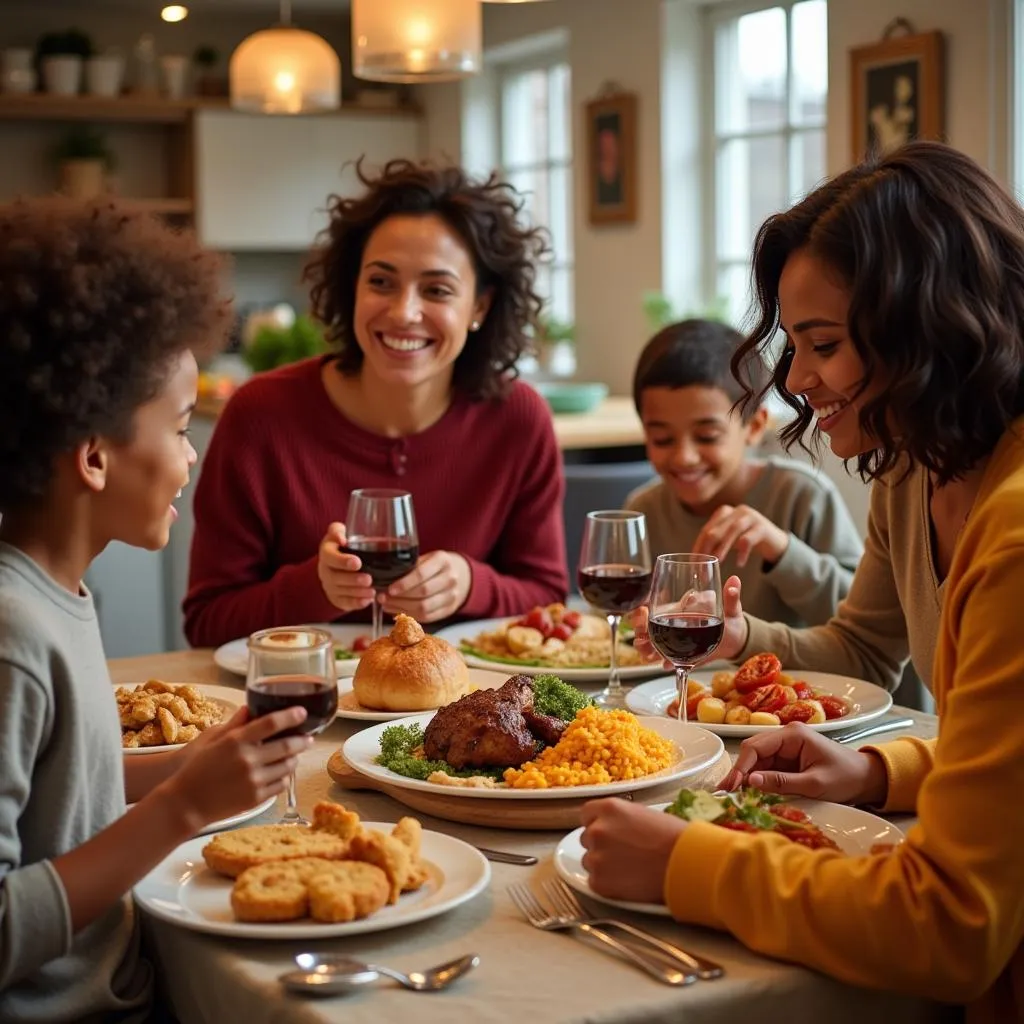 Family Gathered Around a Table Enjoying a Soul Food Meal