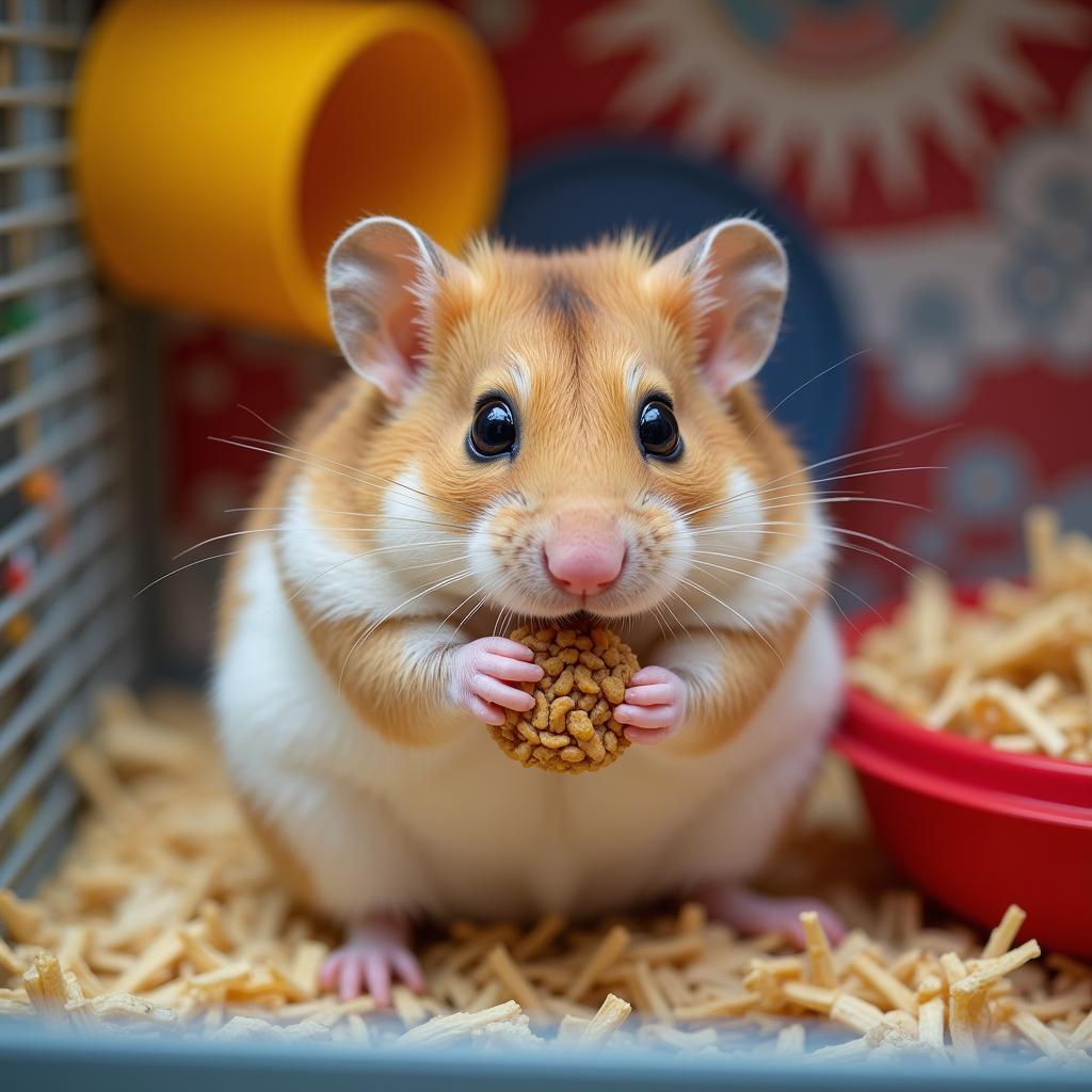 Happy Hamster Eating Higgins Hamster Food