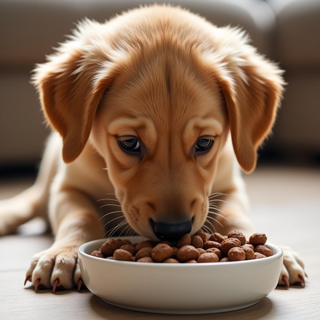 A Happy Puppy Enjoying a Bowl of Beef Puppy Food