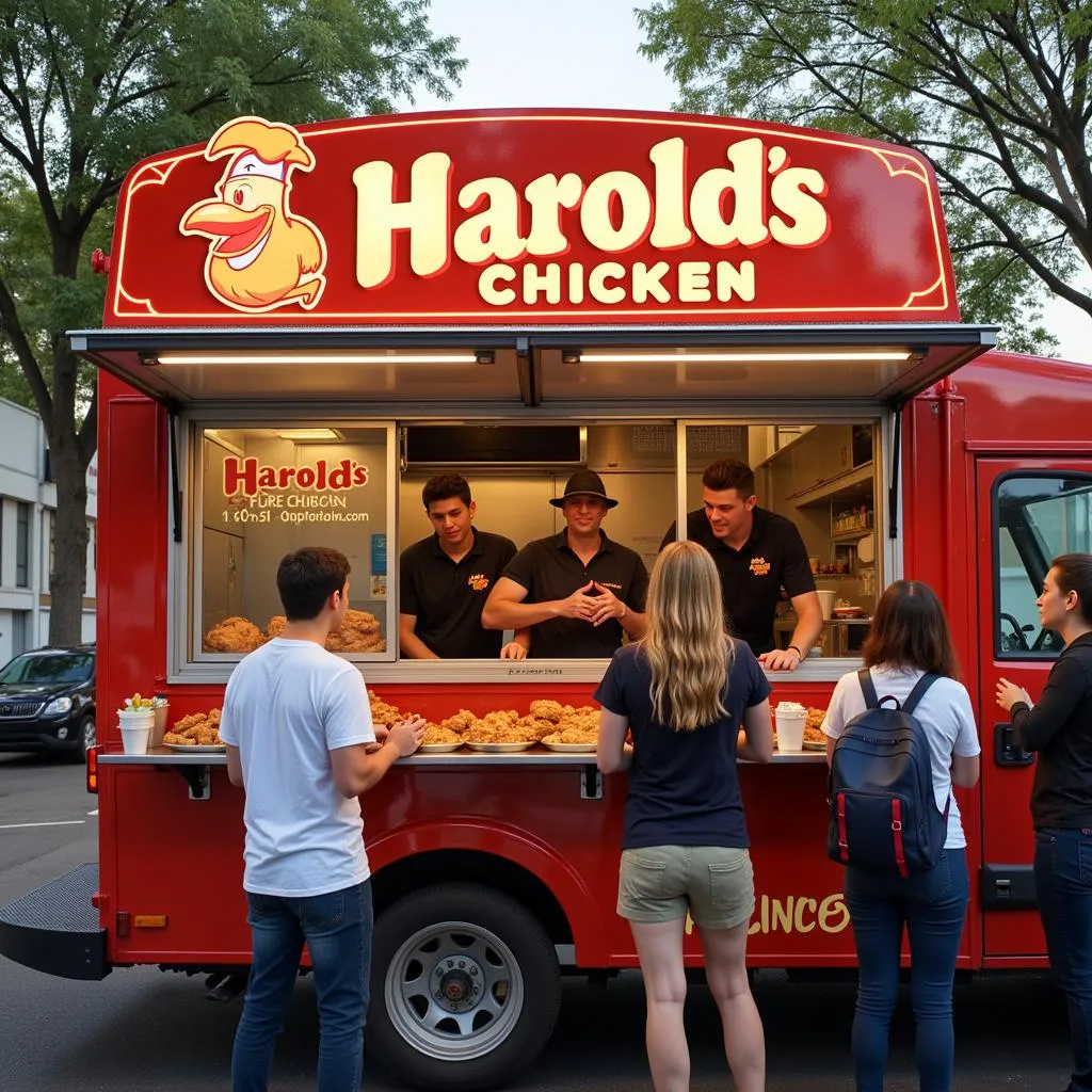 Harold's Chicken Food Truck Serving Customers