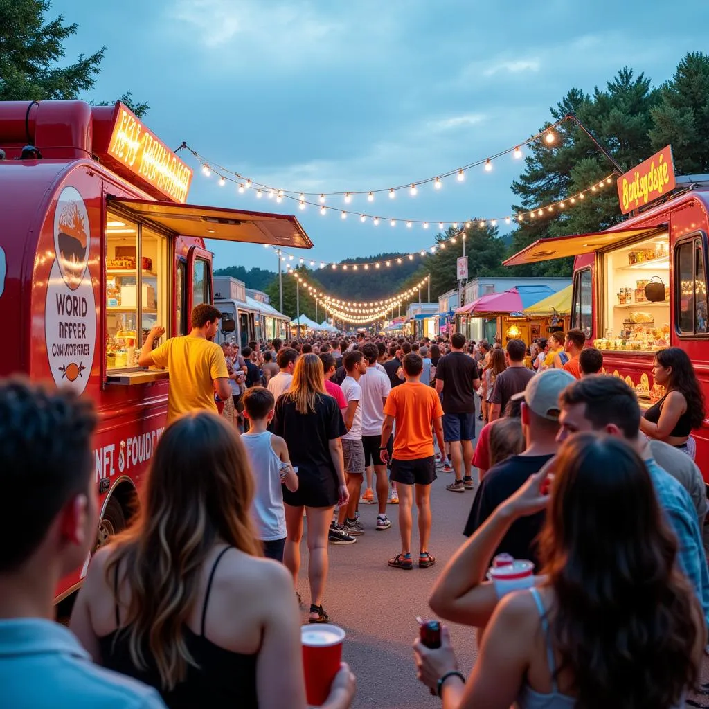 A bustling crowd enjoying food and drinks at the Hartford Food Truck Festival