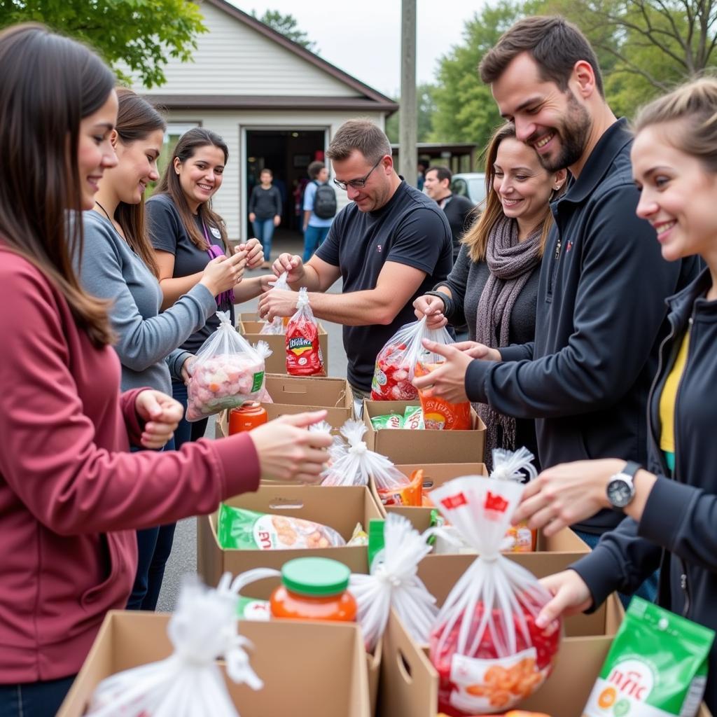 Community members donating food and volunteering at Harvest Ministries Food Pantry.