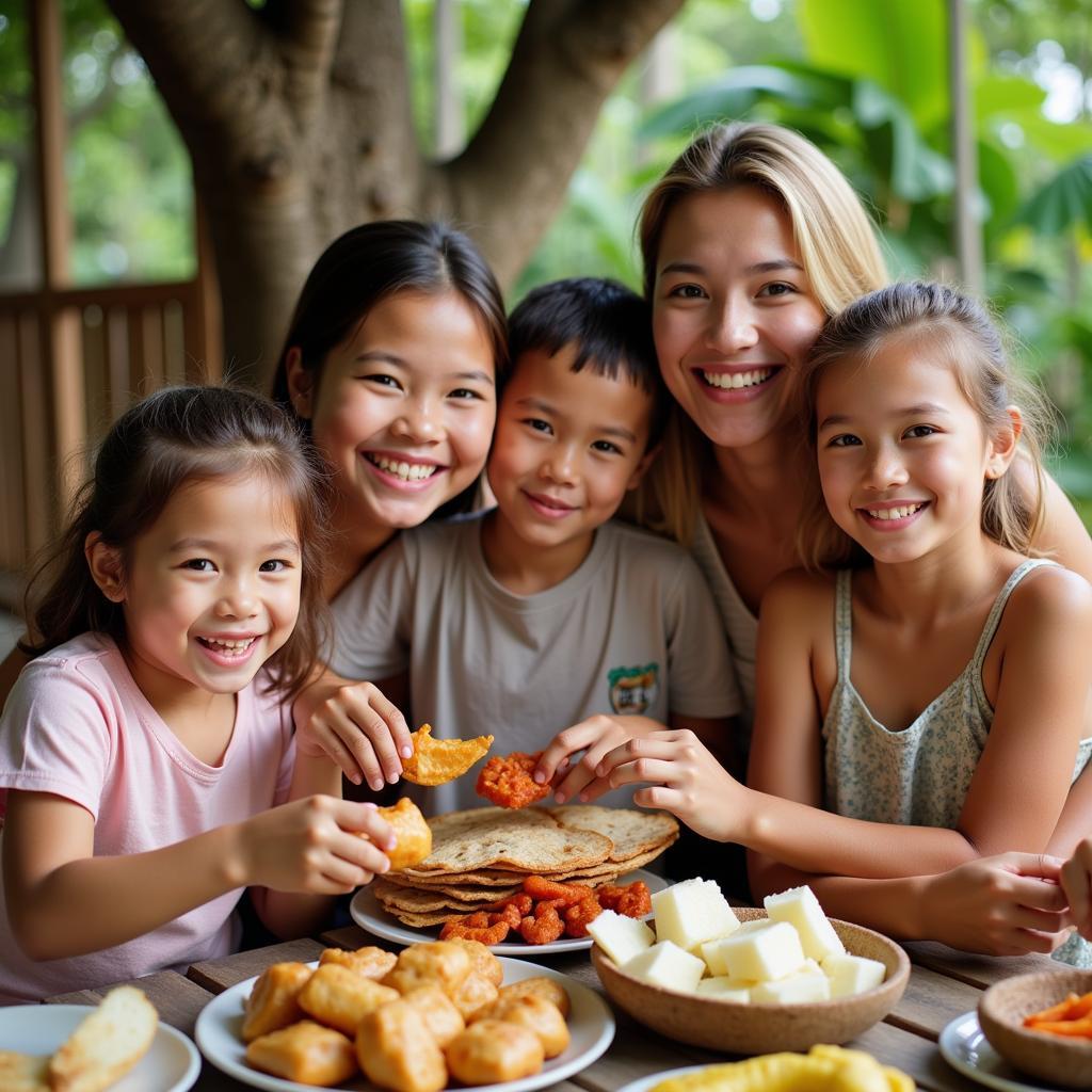 Hawaiian Family Enjoying Snacks