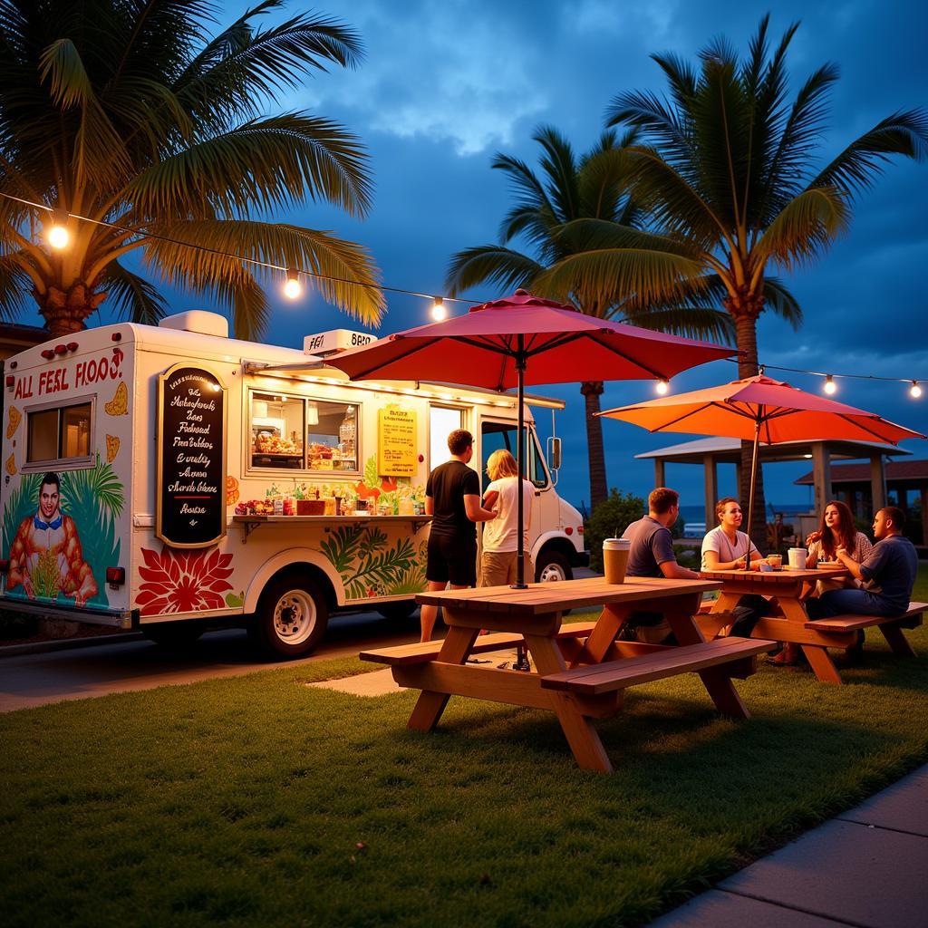 Dine-In Area at a Hawaiian Food Truck