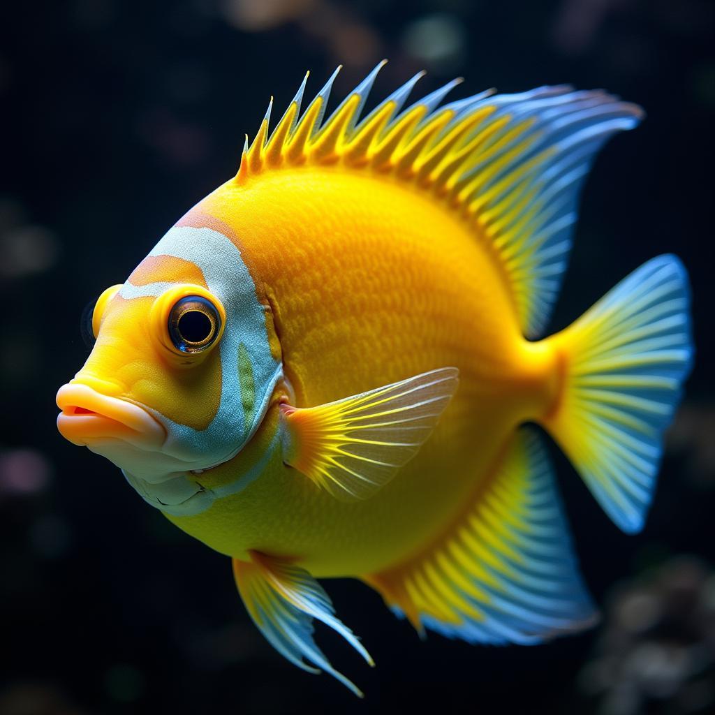 A healthy angelfish displaying vibrant colors and full fins.