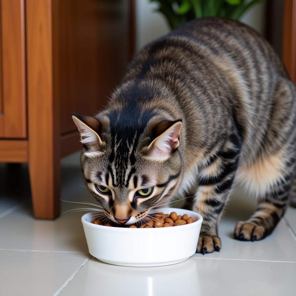 A Healthy Cat Enjoying its Meal in Malaysia