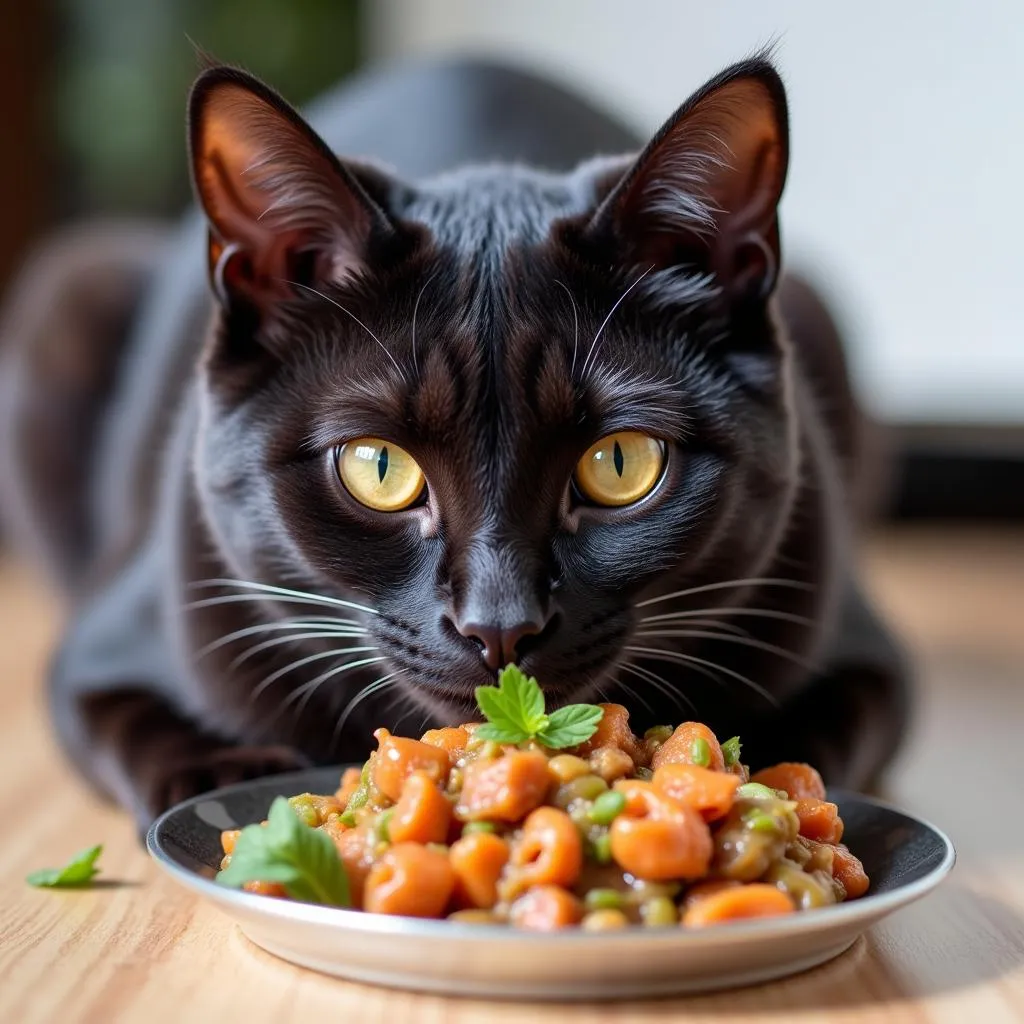 A Healthy Cat Enjoying Raw Food