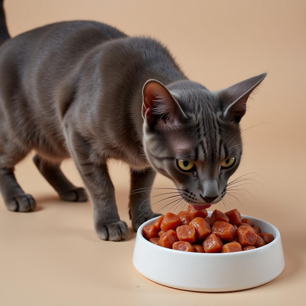 Healthy Cat Eating Raw Food