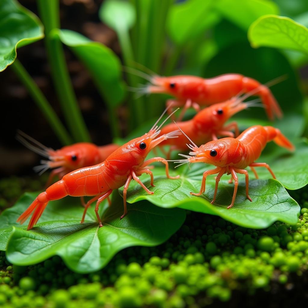 Healthy Cherry Shrimp Eating Blanched Spinach