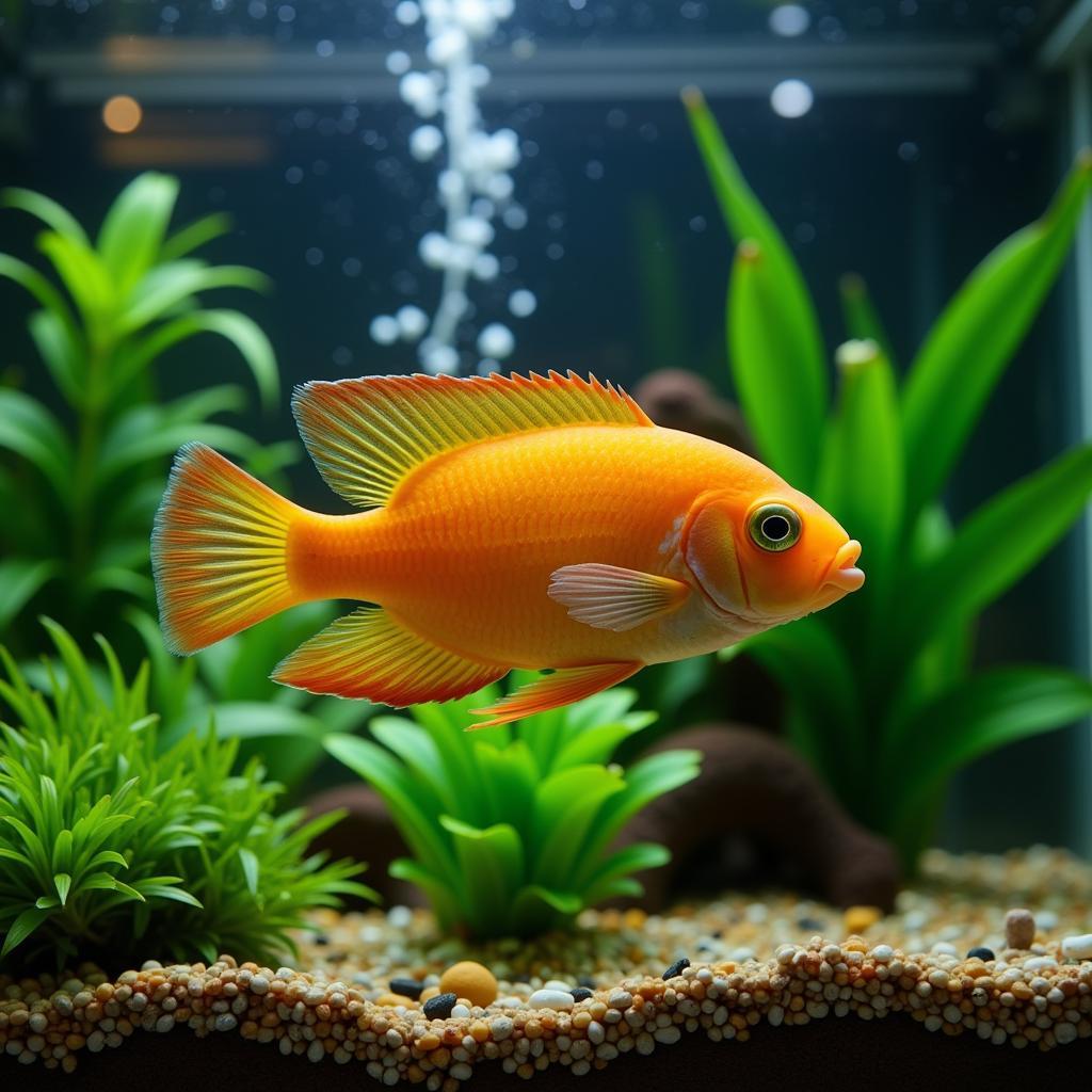 A Thriving Cichlid in a Planted Tank