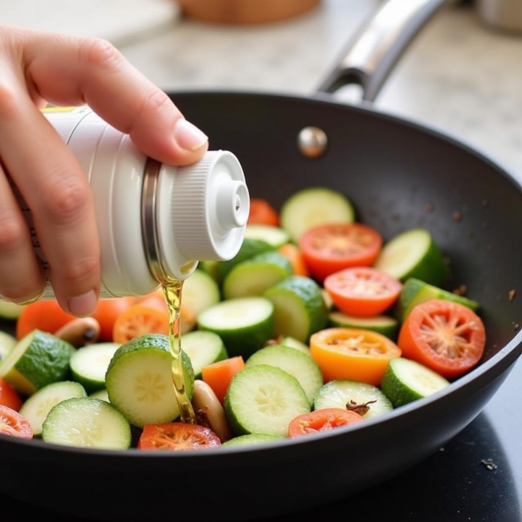 Using food oil spray for healthy cooking