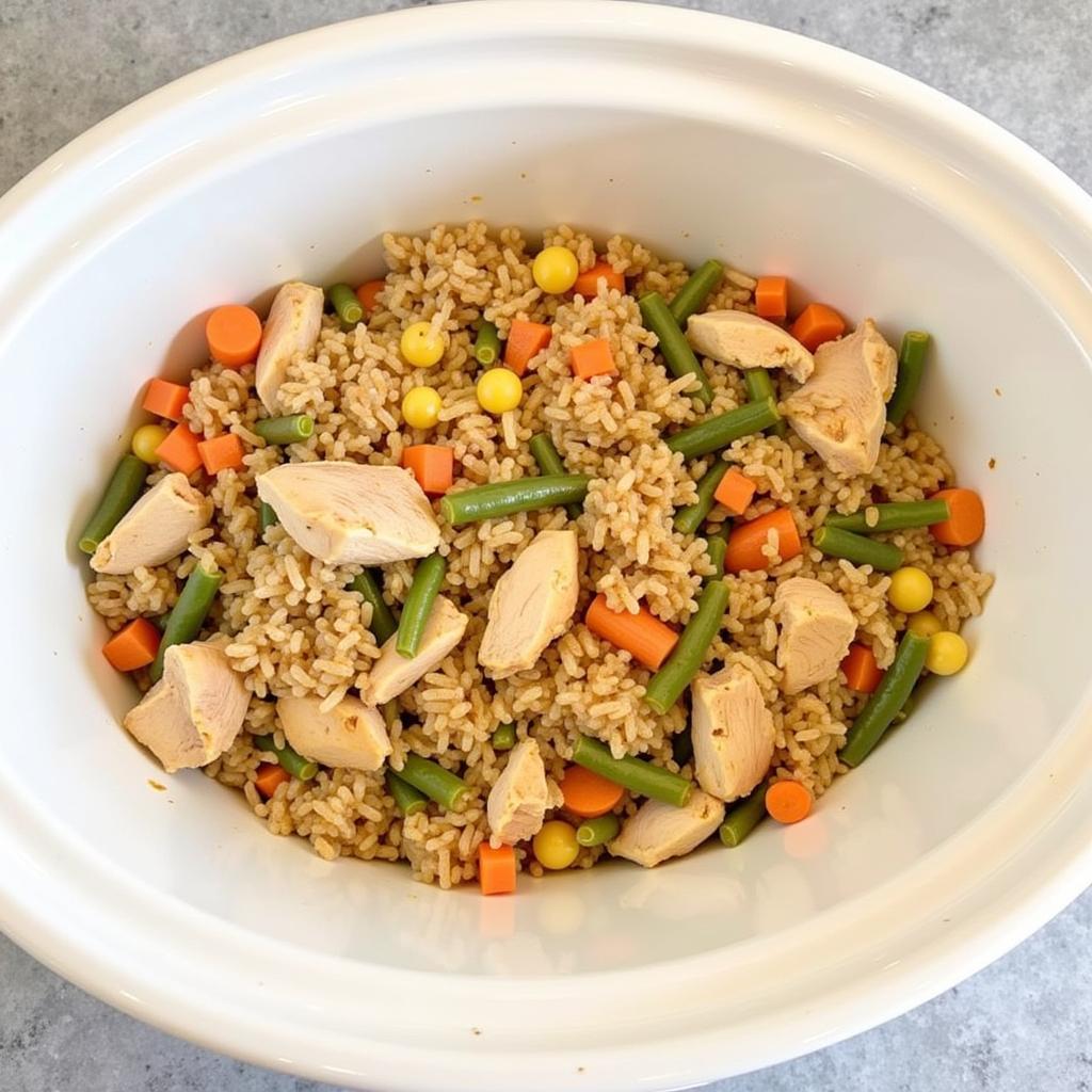 Healthy Crockpot Dog Food with Chicken and Brown Rice