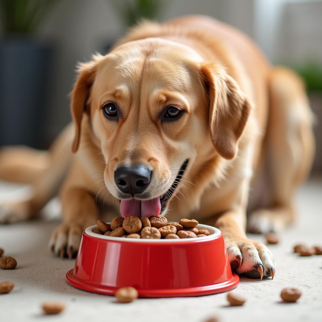 A Happy Dog Enjoying a Meal