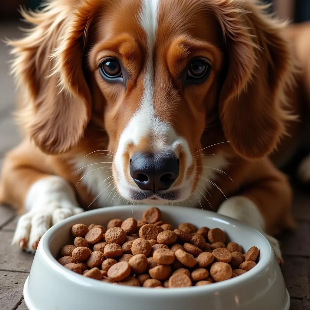 A happy and healthy dog eating ruff and tuff dog food