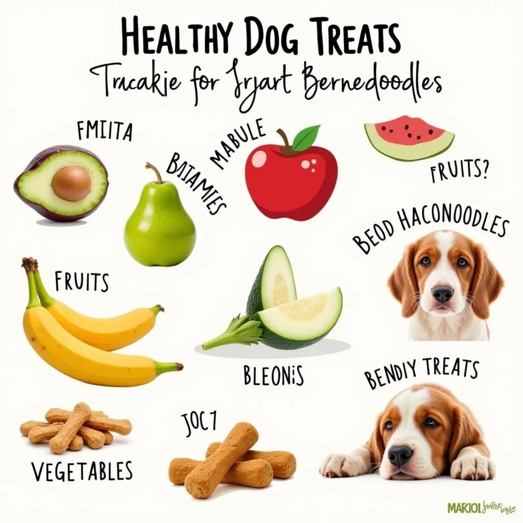 Assortment of healthy treats for Bernedoodles