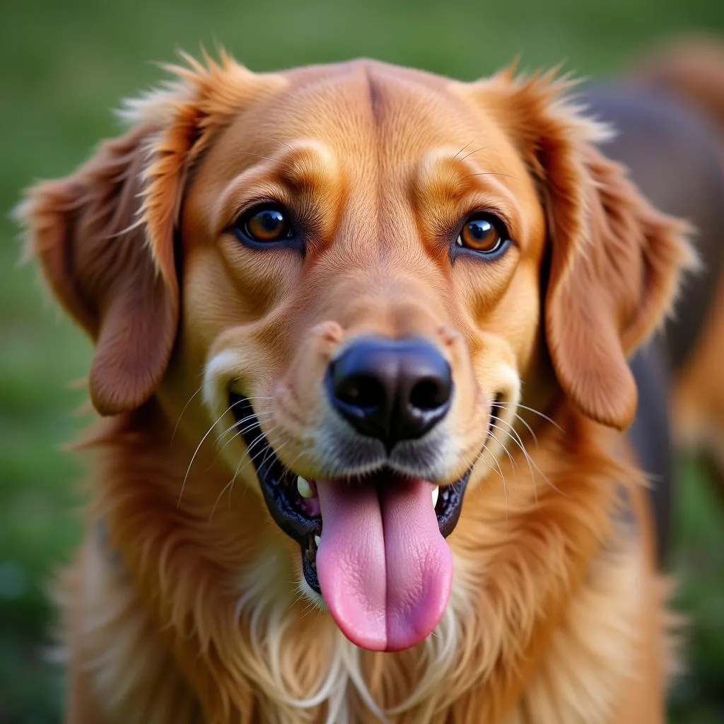 A happy dog with a shiny coat