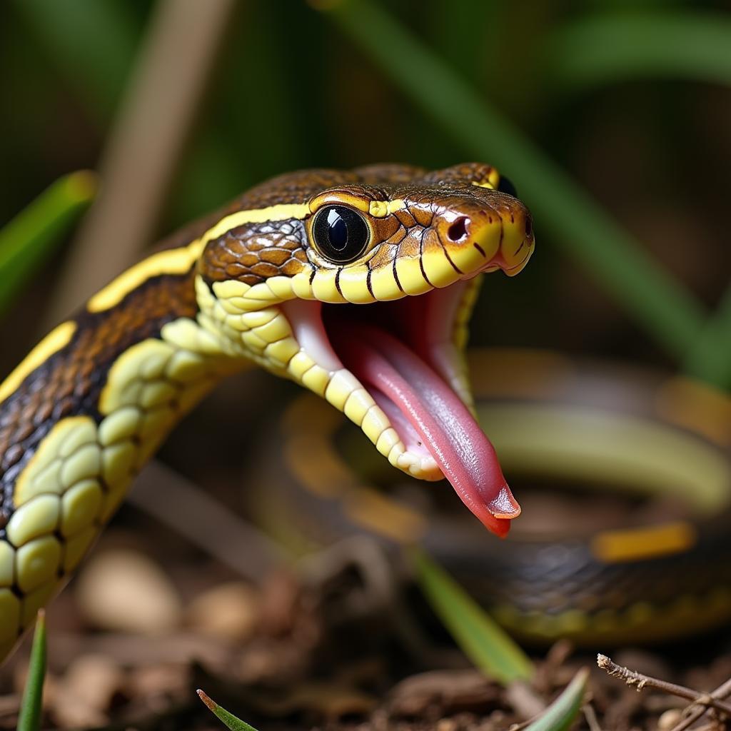 Healthy Garter Snake Consuming Food