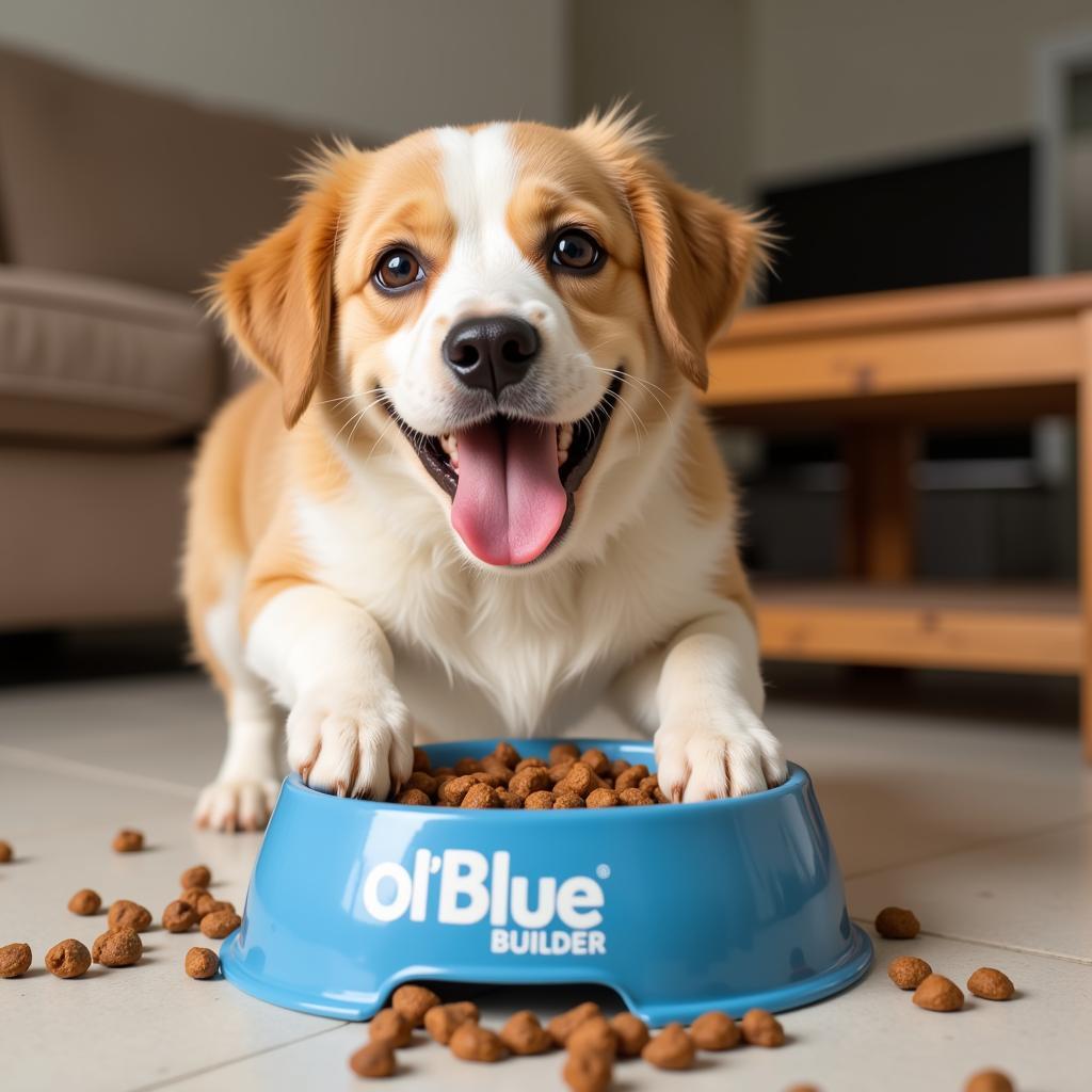 Healthy Puppy Eating Ol' Blue Builder