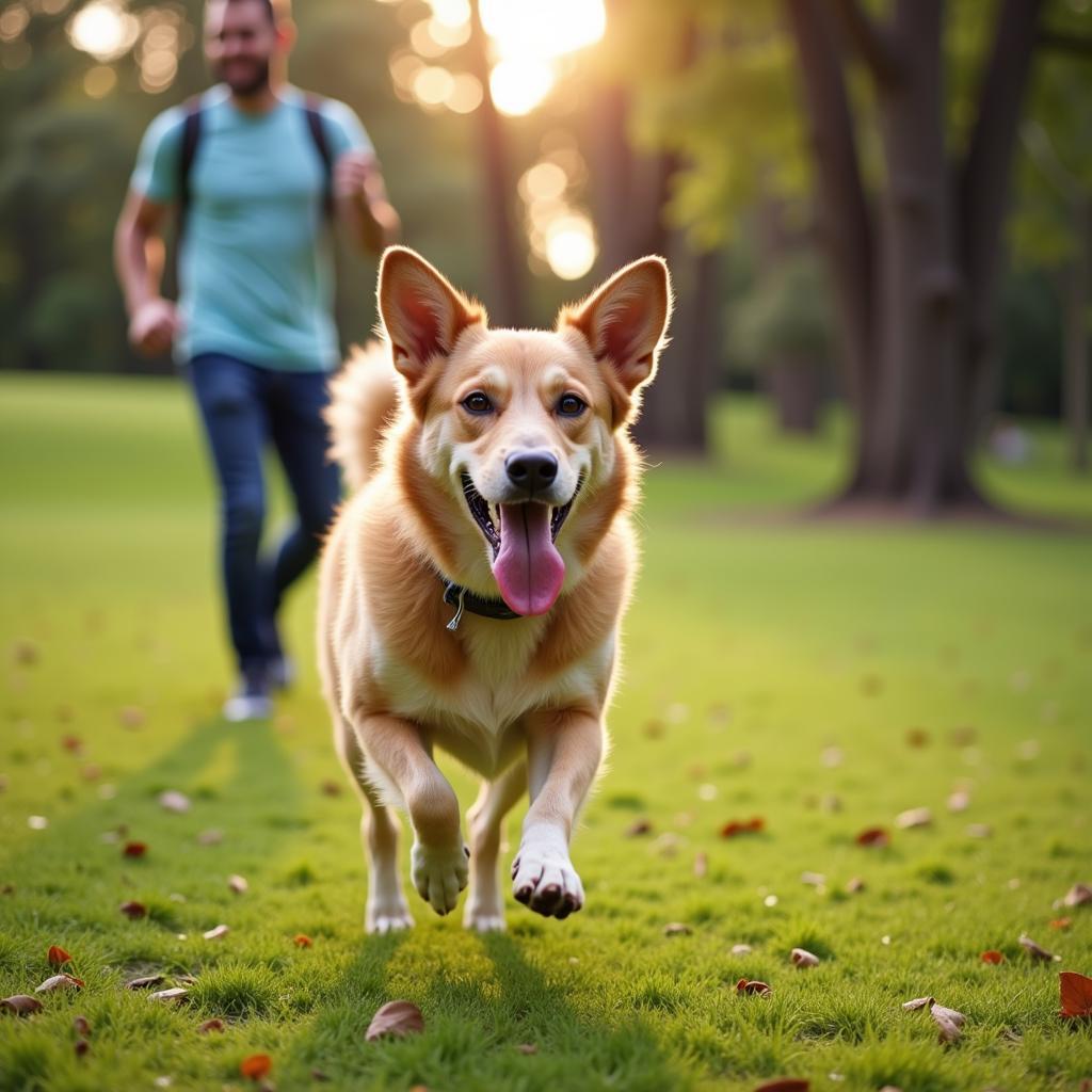 Happy and Healthy Vegan Dog with Owner