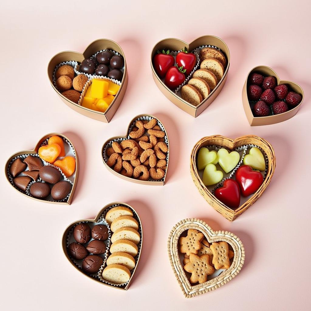 Variety of heart shaped food boxes