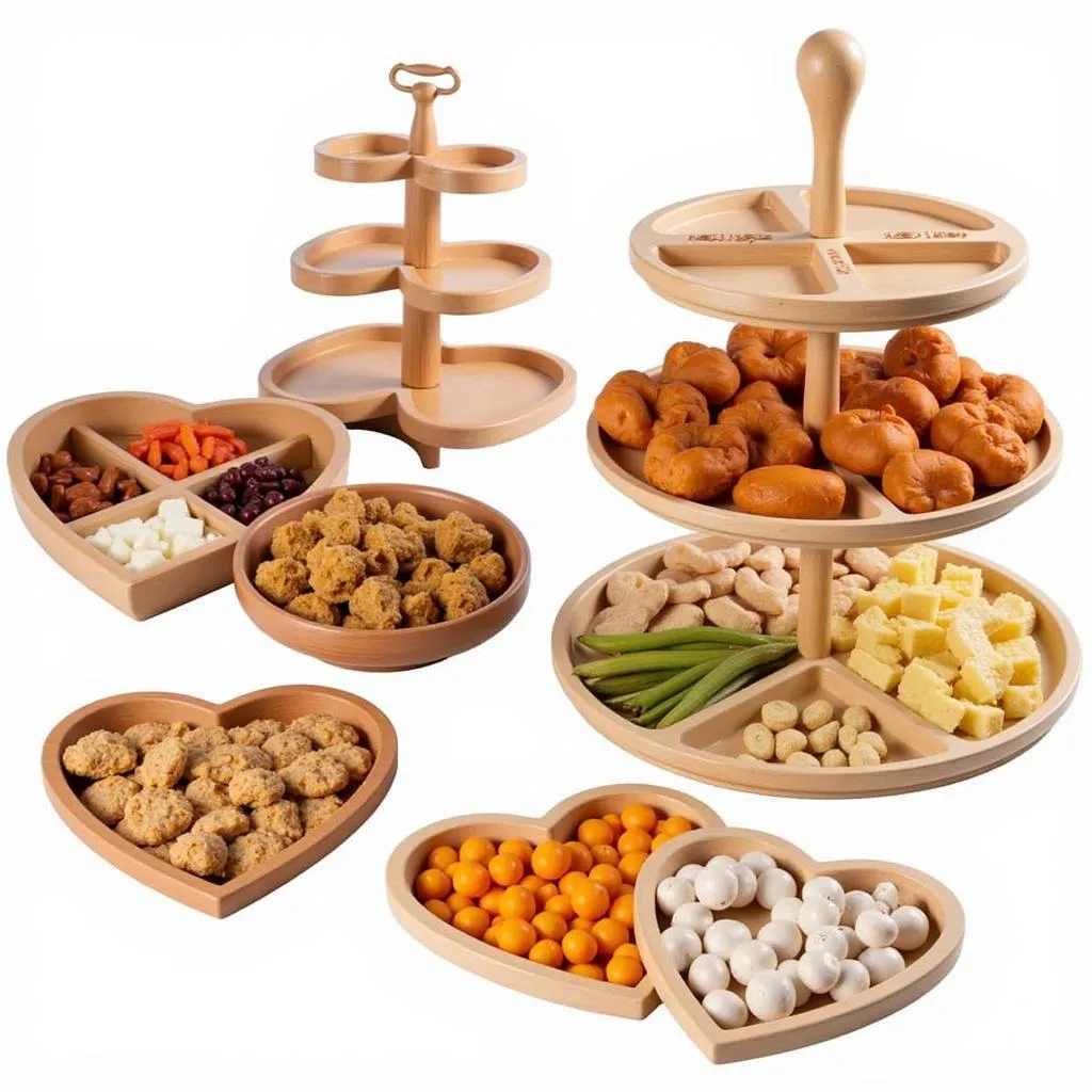 Various heart-shaped food trays for different occasions