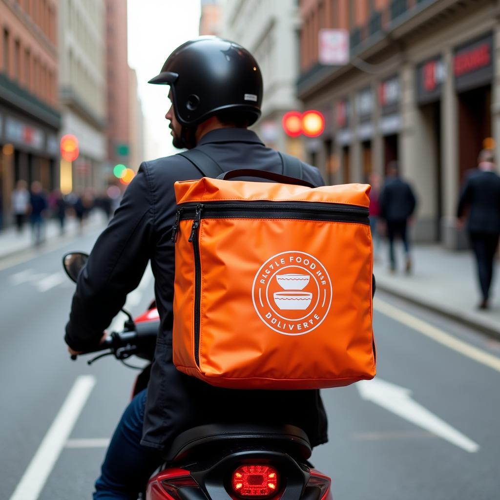 Food Delivery Driver on a Scooter Carrying Heated Food Delivery Bags