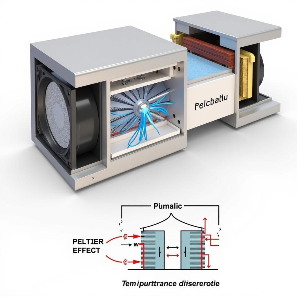 Internal Components of a Heating Cooler and Thermoelectric Technology Diagram