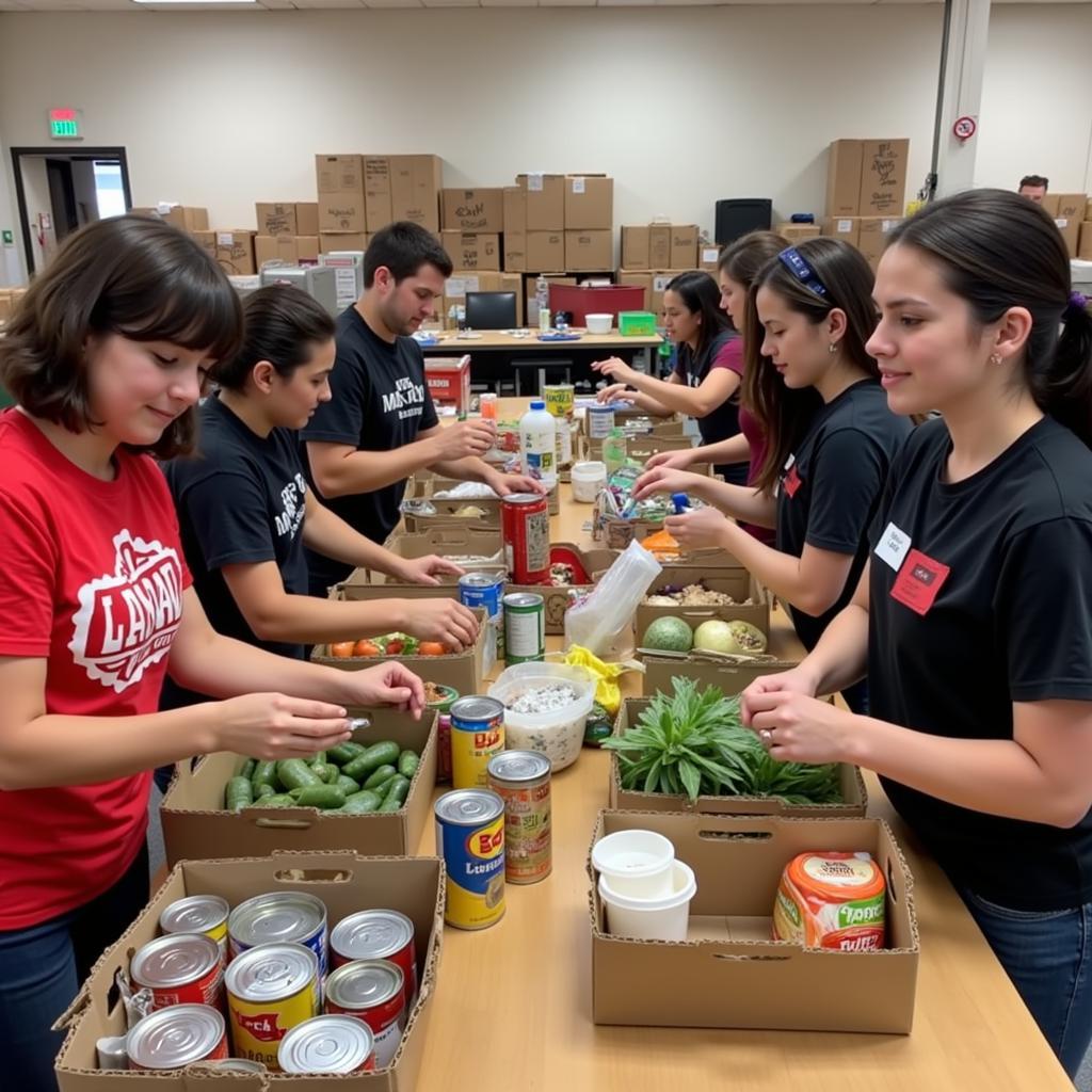 Volunteers sorting and packing food donations at the Henrico County Food Bank