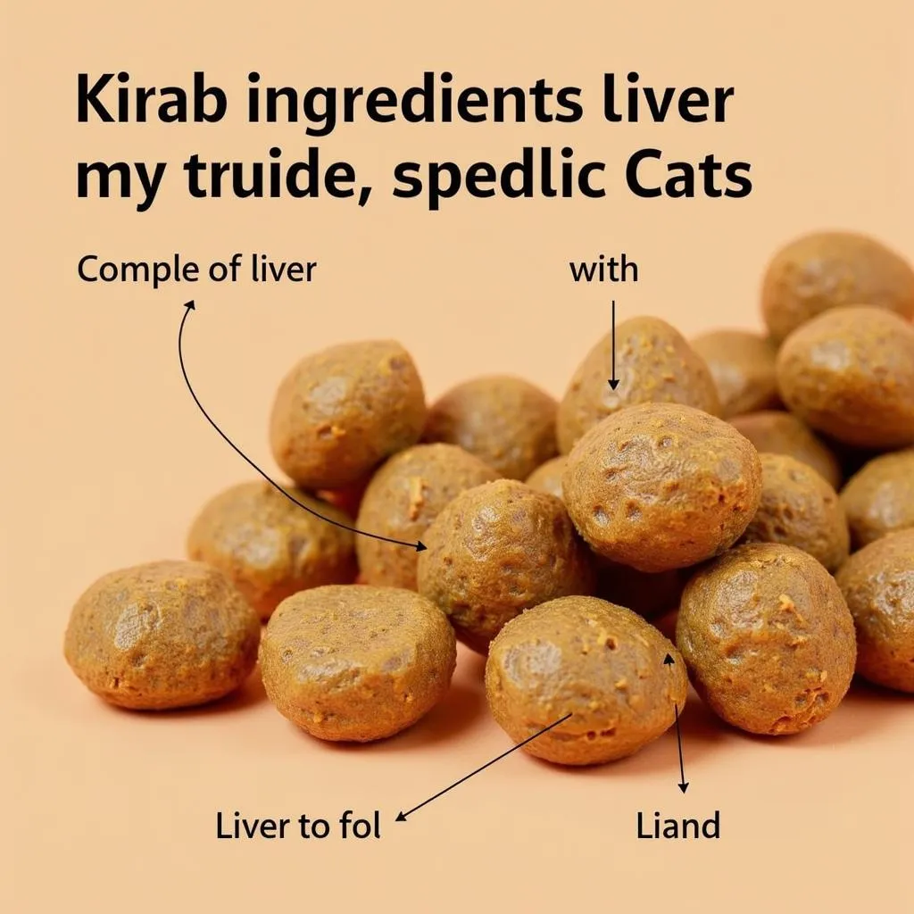 Close-up of hepatic cat food kibble with visible ingredients