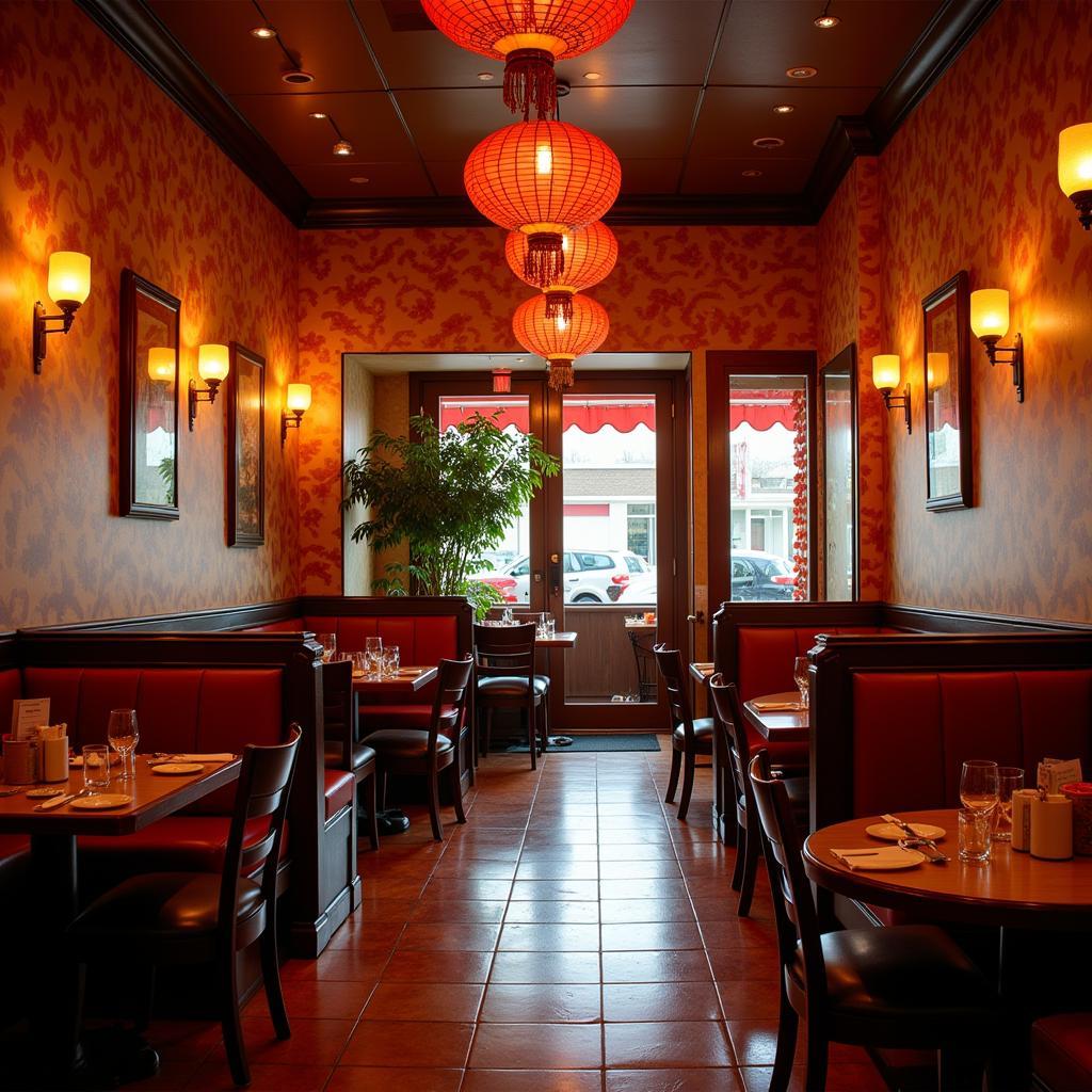 A welcoming and modern interior of a Chinese restaurant in Herndon, VA, with comfortable seating arrangements.