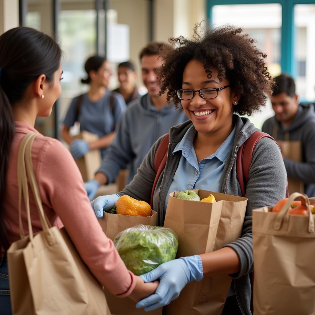 Recipients receiving food assistance at the Holy Cross Lutheran Church food pantry