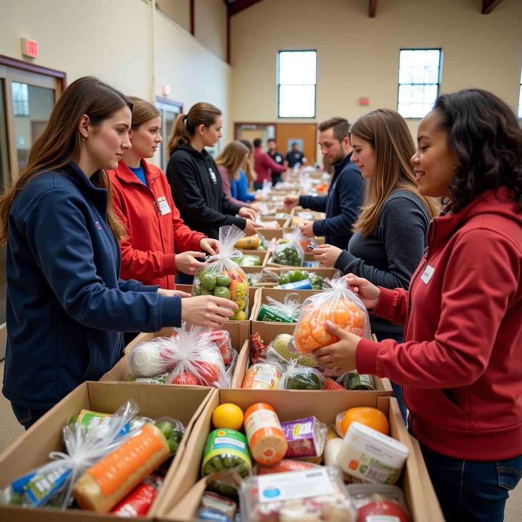 Volunteers distributing food at the Holy Cross Lutheran Church food pantry