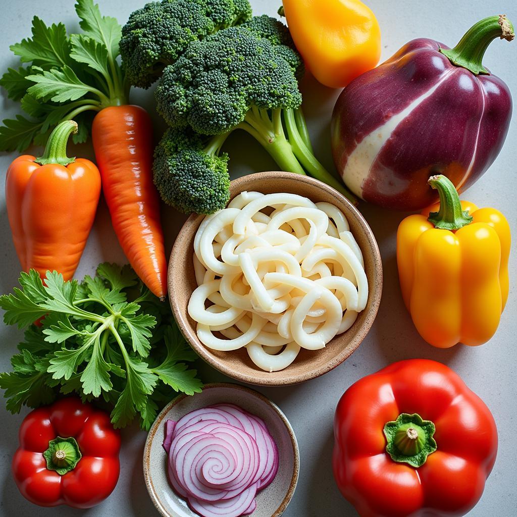  A flat lay photo featuring bowls of various healthy ingredients for dog food toppers.