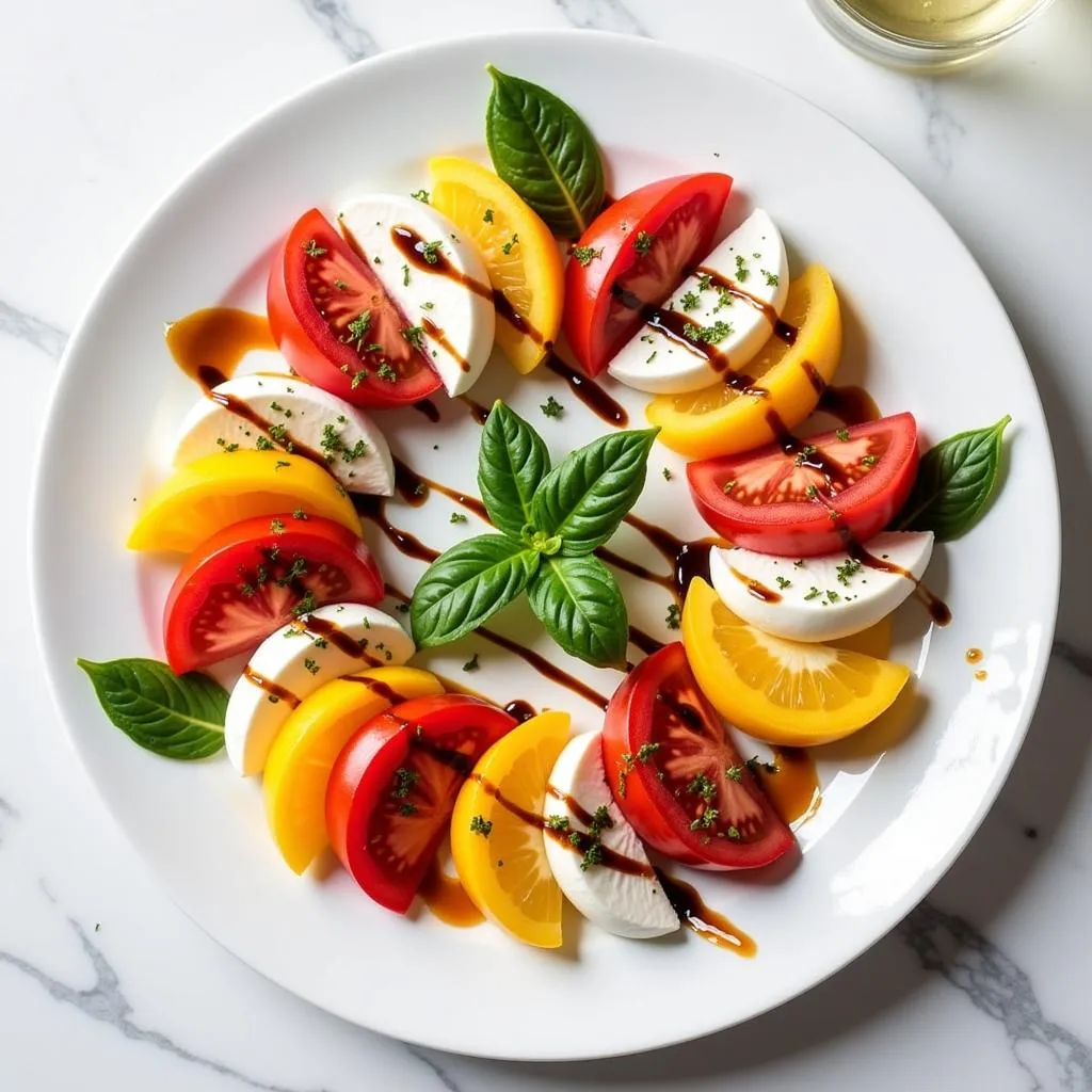 Homemade Caprese salad with balsamic glaze